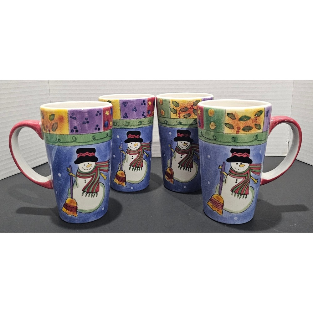 Sango Sue Zipkin The Sweet Shoppe Christmas Snowman 16 oz Mugs Set of 4 Ceramic